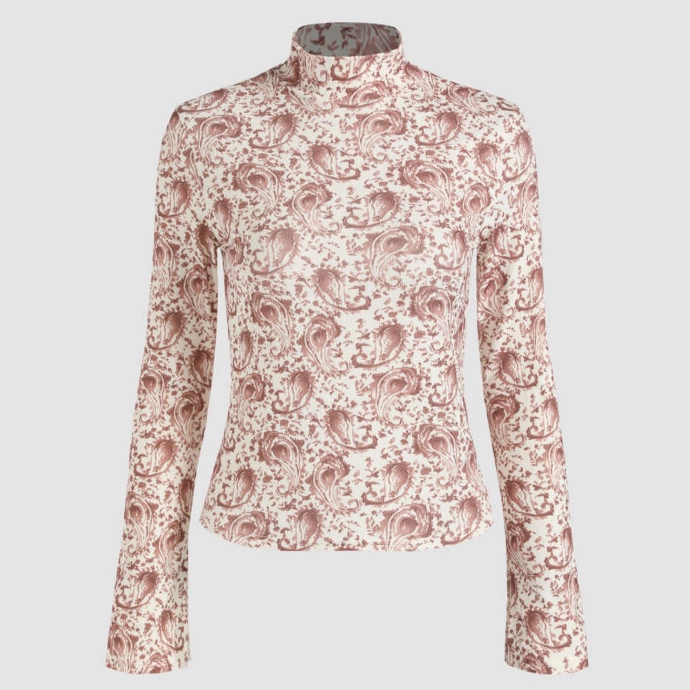 Floral and Paisley Print High Neck Women's Top